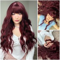 Women's Simple Style Wine Red Casual High Temperature Wire Bangs Long Curly Hair Wigs main image 4