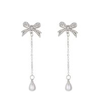 Fairy Style Bow Knot Artificial Diamond Artificial Pearl Alloy Wholesale Pendant Necklace sku image 1