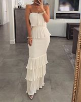 Women's Sheath Dress Sexy Strapless Sleeveless Solid Color Maxi Long Dress Banquet sku image 1