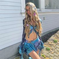 Women's Sexy Sweet Tie Dye Spandex Polyester Printing Skirt Sets main image 5