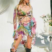 Women's Sexy Sweet Tie Dye Spandex Polyester Printing Skirt Sets main image 3