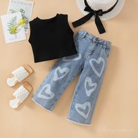 Streetwear Heart Shape Solid Color Cotton Girls Clothing Sets main image 5