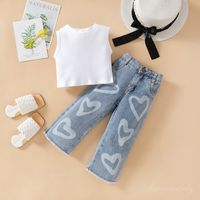 Streetwear Heart Shape Solid Color Cotton Girls Clothing Sets main image 3