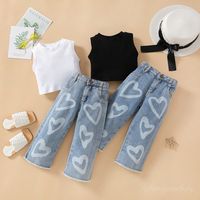 Streetwear Heart Shape Solid Color Cotton Girls Clothing Sets main image 1