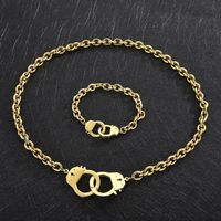 Stainless Steel 18K Gold Plated Retro Chain Solid Color Bracelets Necklace main image 1
