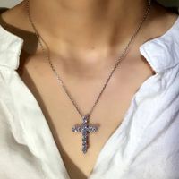 Ethnic Style Cross Copper Plating Inlay Zircon White Gold Plated Charms Pendant Necklace main image 2