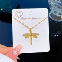 Titanium Steel Classic Style Inlay Dragonfly Artificial Gemstones Pendant Necklace main image 4