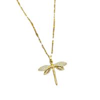 Titanium Steel Classic Style Inlay Dragonfly Artificial Gemstones Pendant Necklace main image 2