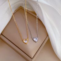 Titanium Steel Lady Plating Inlay Heart Shape Artificial Gemstones Pendant Necklace main image 6