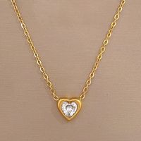 Titanium Steel Lady Plating Inlay Heart Shape Artificial Gemstones Pendant Necklace sku image 1