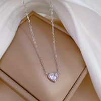 Titanium Steel Lady Plating Inlay Heart Shape Artificial Gemstones Pendant Necklace sku image 2