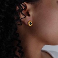 Retro Einfacher Stil Strassenmode Quadrat Titan Stahl Überzug Inlay Ohrringe Halskette sku image 11