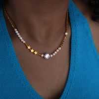 Elegant Retro Simple Style Geometric Star Freshwater Pearl Titanium Steel Necklace In Bulk sku image 1