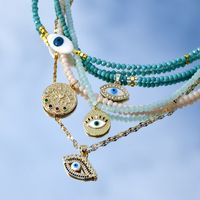 Retro Round Devil's Eye Zircon Turquoise Crystal Copper Wholesale Necklace main image 6