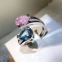 Simple Style Shiny Water Droplets Brass Plating Inlay Zircon Open Rings main image 3