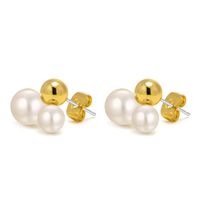 1 Pair Elegant Round Plating Artificial Pearl Brass Gold Plated Earrings main image 2