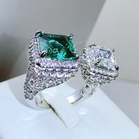 Vintage Style Square Brass Inlay Zircon Open Rings sku image 1