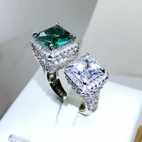 Vintage Style Square Brass Inlay Zircon Open Rings main image 2