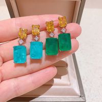 1 Pair Glam Square Inlay White Copper Zircon Drop Earrings main image 1