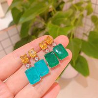 1 Pair Glam Square Inlay White Copper Zircon Drop Earrings main image 4