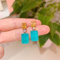 1 Pair Glam Square Inlay White Copper Zircon Drop Earrings main image 2