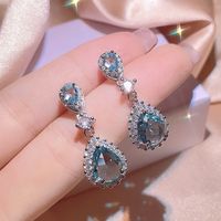 Elegant Shiny Water Droplets Titanium Steel Inlay Zircon Rings Earrings Necklace sku image 3