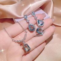 Elegant Shiny Water Droplets Titanium Steel Inlay Zircon Rings Earrings Necklace sku image 4