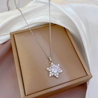 Titanium Steel Lady Inlay Snowflake Artificial Gemstones Necklace main image 3