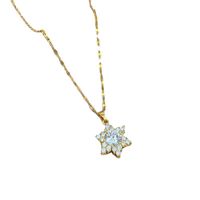 Titanium Steel Lady Inlay Snowflake Artificial Gemstones Necklace main image 4