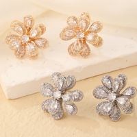 1 Pair Sweet Simple Style Flower Plating Inlay Copper Zircon K Gold Plated Rhodium Plated Ear Studs main image 2