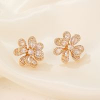 1 Pair Sweet Simple Style Flower Plating Inlay Copper Zircon K Gold Plated Rhodium Plated Ear Studs sku image 4