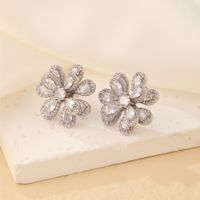 1 Pair Sweet Simple Style Flower Plating Inlay Copper Zircon K Gold Plated Rhodium Plated Ear Studs sku image 3