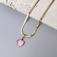 Sweet Heart Shape Stainless Steel Opal Plating Pendant Necklace sku image 1