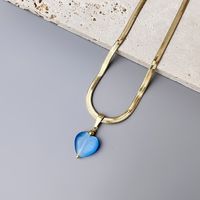 Sweet Heart Shape Stainless Steel Opal Plating Pendant Necklace sku image 3