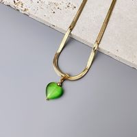 Sweet Heart Shape Stainless Steel Opal Plating Pendant Necklace sku image 2