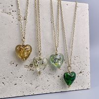 Retro Heart Shape Stainless Steel Glass Plating Pendant Necklace main image 3