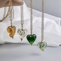 Retro Heart Shape Stainless Steel Glass Plating Pendant Necklace main image 2