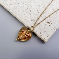 Retro Heart Shape Stainless Steel Glass Plating Pendant Necklace sku image 6