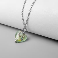 Retro Heart Shape Stainless Steel Glass Plating Pendant Necklace sku image 3