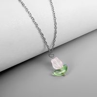 Elegant Flower Stainless Steel Glass Pendant Necklace sku image 1