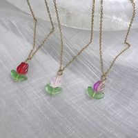 Elegant Flower Stainless Steel Glass Pendant Necklace main image 2