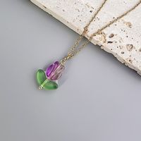 Elegant Flower Stainless Steel Glass Pendant Necklace sku image 5