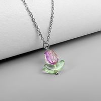Elegant Flower Stainless Steel Glass Pendant Necklace sku image 2