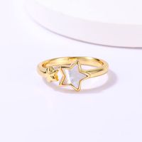 Casual Sweet Star Moon Heart Shape Shell Plating Inlay Shell Zircon 18k Gold Plated Women's Open Rings main image 8