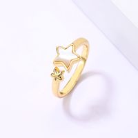 Casual Sweet Star Moon Heart Shape Shell Plating Inlay Shell Zircon 18k Gold Plated Women's Open Rings main image 9