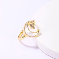 Casual Sweet Star Moon Heart Shape Shell Plating Inlay Shell Zircon 18k Gold Plated Women's Open Rings main image 7