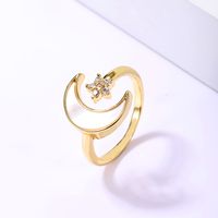 Casual Sweet Star Moon Heart Shape Shell Plating Inlay Shell Zircon 18k Gold Plated Women's Open Rings main image 6