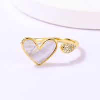 Casual Sweet Star Moon Heart Shape Shell Plating Inlay Shell Zircon 18k Gold Plated Women's Open Rings main image 5