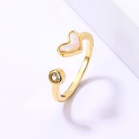 Casual Sweet Star Moon Heart Shape Shell Plating Inlay Shell Zircon 18k Gold Plated Women's Open Rings main image 2