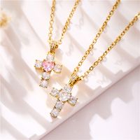 Modern Style Cross Copper Inlay Zircon Pendant Necklace main image 1